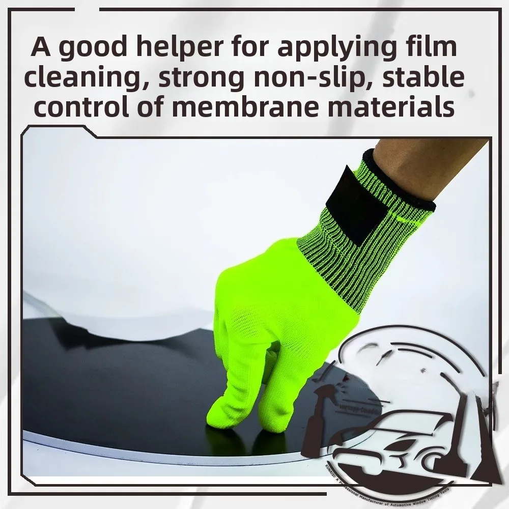 Fluorescent Green Anti-Scratch Gloves For Car Vinyl Wrap PPF Window Tint Film Installation Auto Detailing