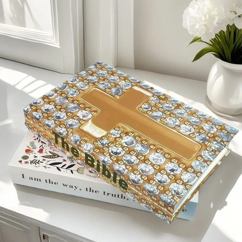 يسوع الصليب الفاخرة وهمية كتاب صندوق تخزين المسيحية الكتب الزخرفية الكتاب المقدس طاولة القهوة كتب الله عيد الفصح يوهوا ديكور المنزل