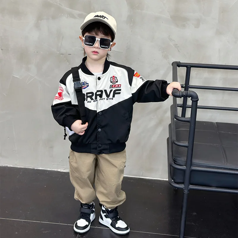 

1-12Y Kids Motorcycle Jacket 2025 New Spring Autumn Coat Boys Girls Fashion Outwear 90-150cm