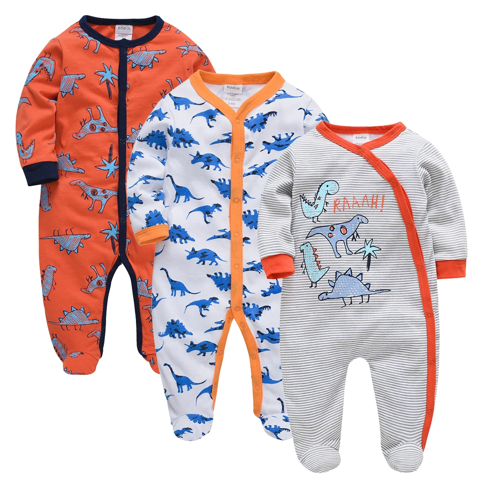 

3 Pieces Baby Boys Clothing Romper Orange Dinosaur Printing Kids Overalls Newborn Jumpsuit 100% Cotton Soft Fashion Baby Rompers