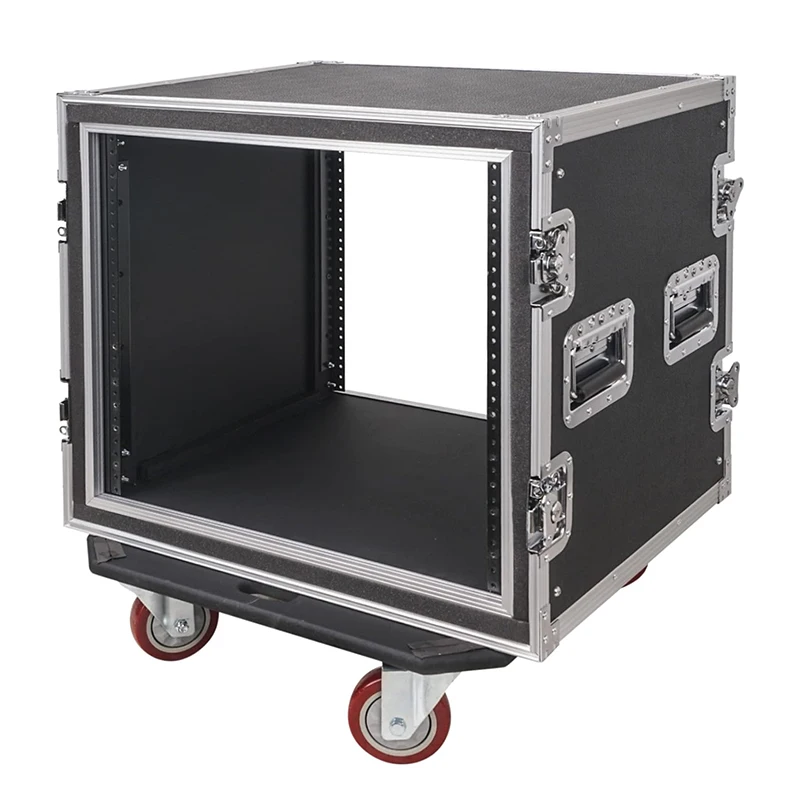 10U Space Rack Mount Flight Case 19 Inch Depth W-Casters ATA Rack Amp Road Shock Mount Case