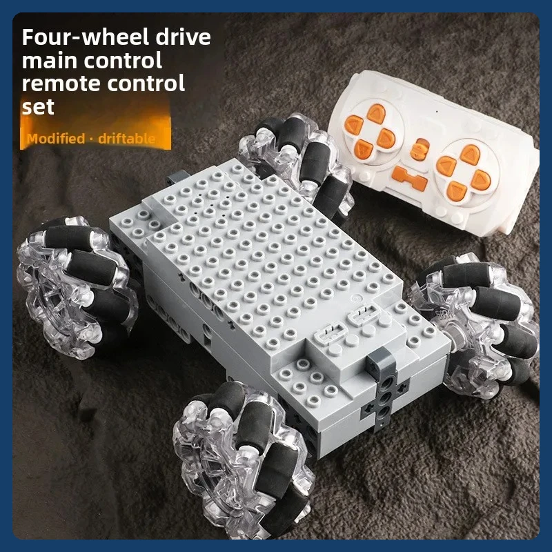 مجموعة بناء MOC متوافقة مع هيكل السيارة RC نموذج كهربائي مع عجلات Mecanum لعبة جذعية للأطفال