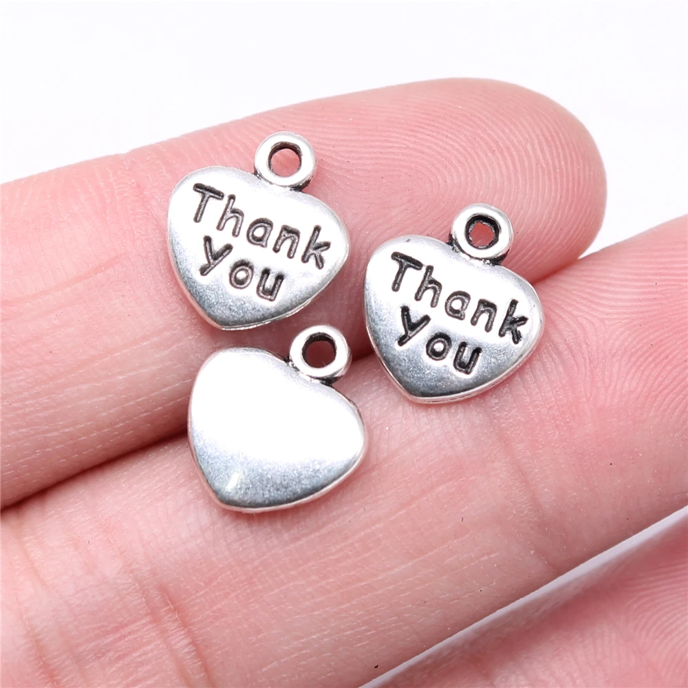 WYSIWYG 20 Stück Charms 13x11mm Danke Herz Charms für Schmuckherstellung DIY Schmuckzubehör Antik Silber Farbe Legierung Charms