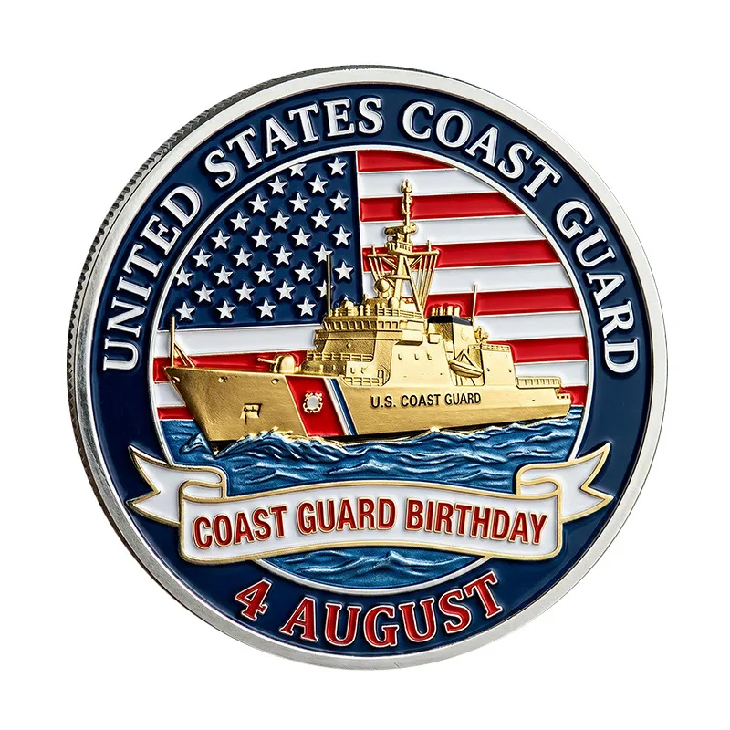 Coast Guard Birthday Challenge Coin August 4 Guardians of The Seas Semper Paratus Silvery Plated Collectible Coin Veteran Gift view 3
