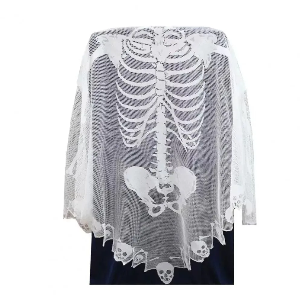 New Halloween Skeleton Lace Cape Creative Cosplay Ghost Skull Bones Cape Adults Funny ForWomen Goth Shawl