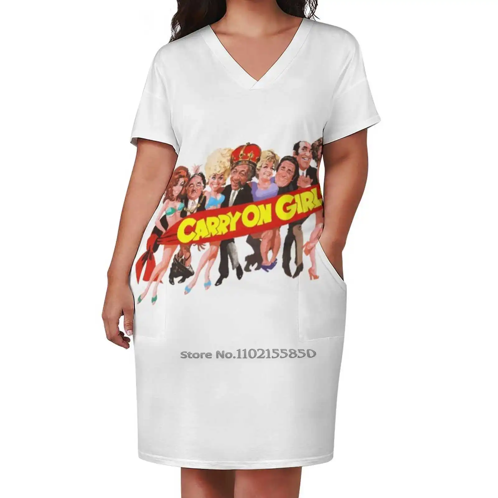 Carry On Girls ( 1973 ) Loose Pocket Dress Print Short Sleeve Dresses V-Neck Dress 5Xl Sidney James Sid James Carry On British