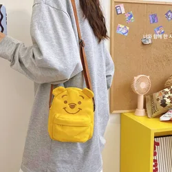 Disney Winnie Bear Children's Satchel Bag Cartoon Cute Women's Mini Crossbody Bag High Quality Solid Color Canvas Shoulder Purse