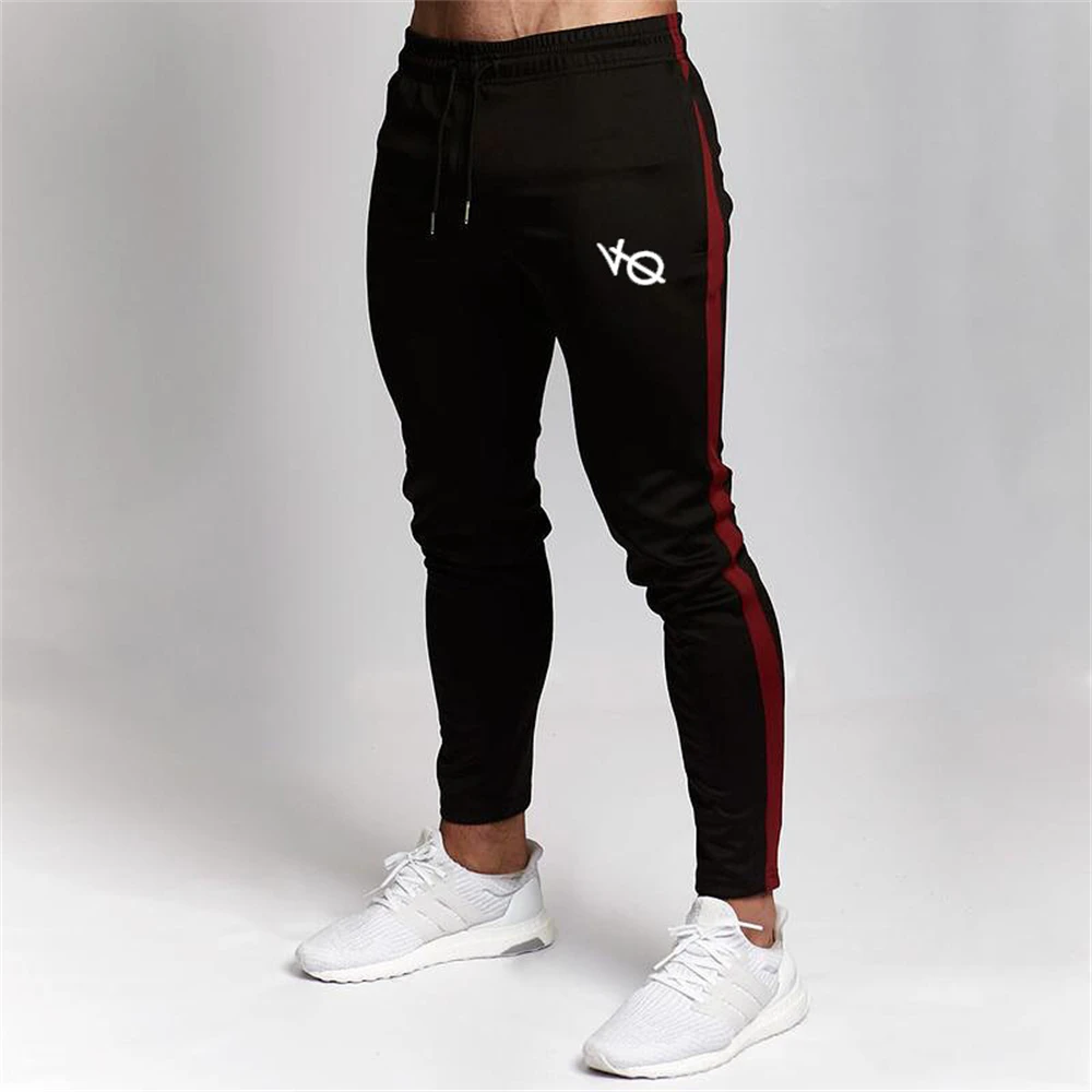 Cotton navy slim trousers street clothing men\'s casual pants jogger fashion embroidery stitching fitness exercise sports pants