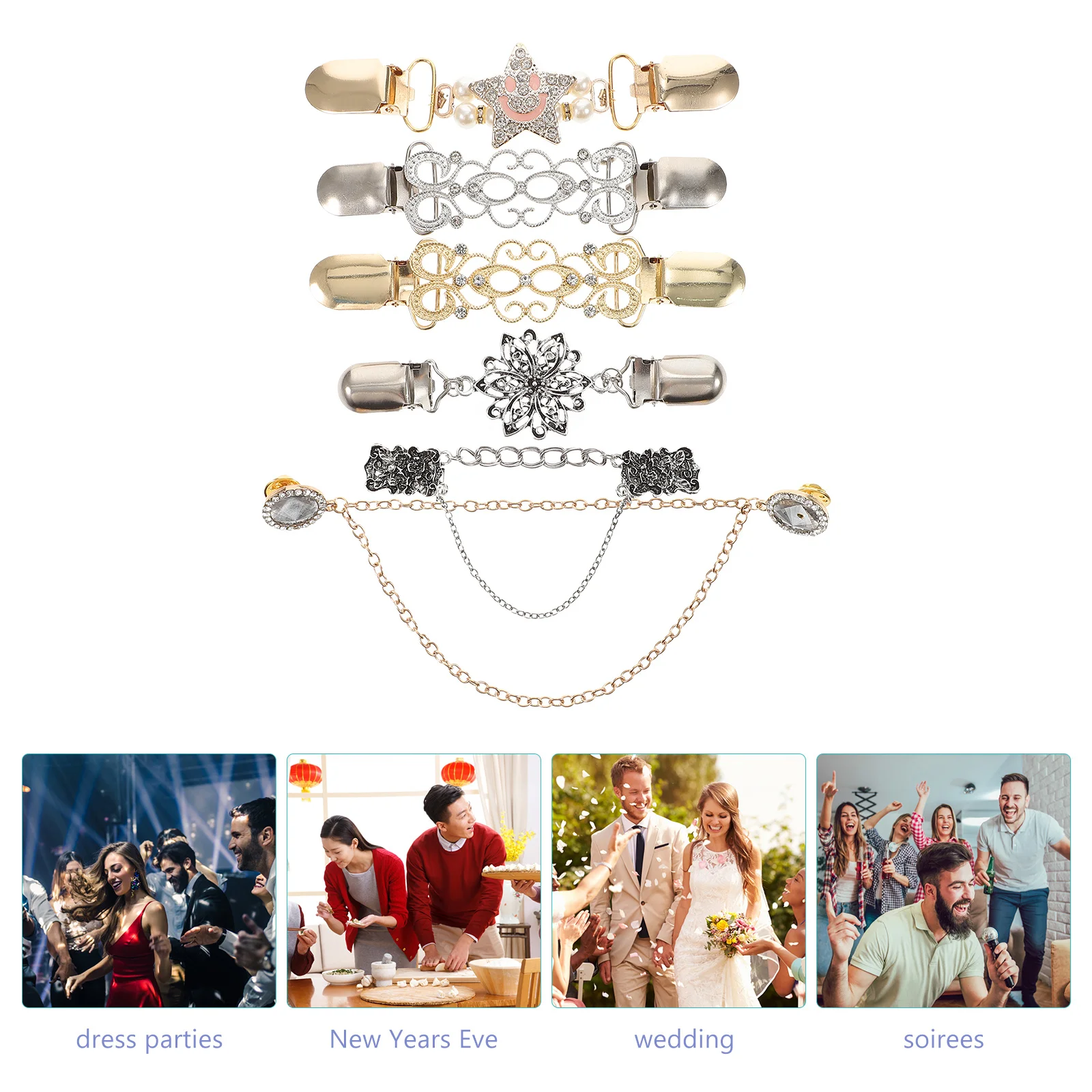 

6Pcs Stylish Breast Pin Alloy Sweater Clip Shawl Cardigan Brooch Lightweight Portable Wedding Party Decor