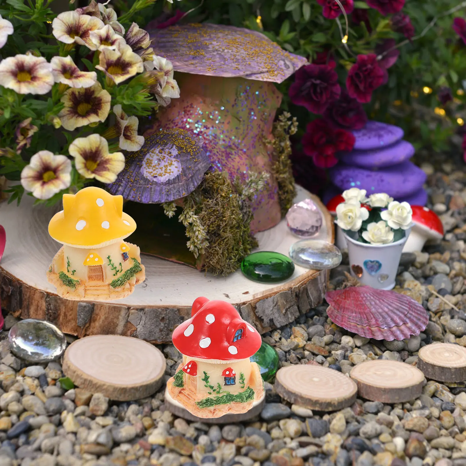 

4 Pcs Garden Ornaments Outdoor Mushroom House Decoration Accessories Statues for