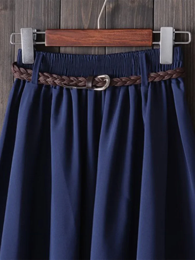 Midi na altura do joelho saia de verão feminina com cinto moda coreana senhoras cintura alta plissado a linha saia escolar feminina