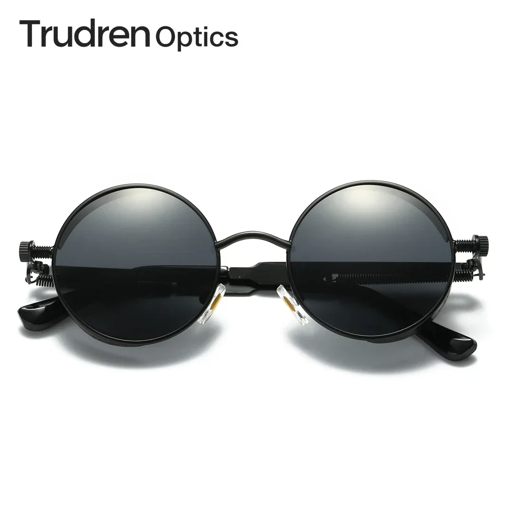 Trudren Steampunk Round Sunglasses for Men Screw Design Side Shield Spring-coil Leg Steam Punk Metal Polarized Sun Glasses 1738