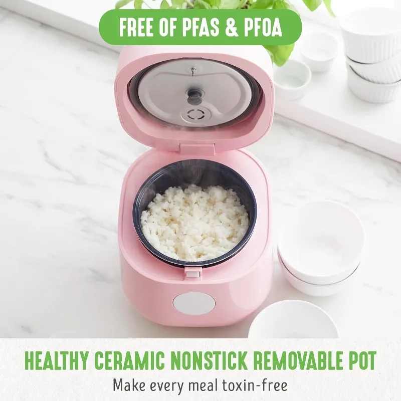 4-Cup Digital Rice Cooker, PFAS & PFOA-Free Removable Ceramic Dishwasher Safe Pot, Auto Presets, Touch-screen, Pink