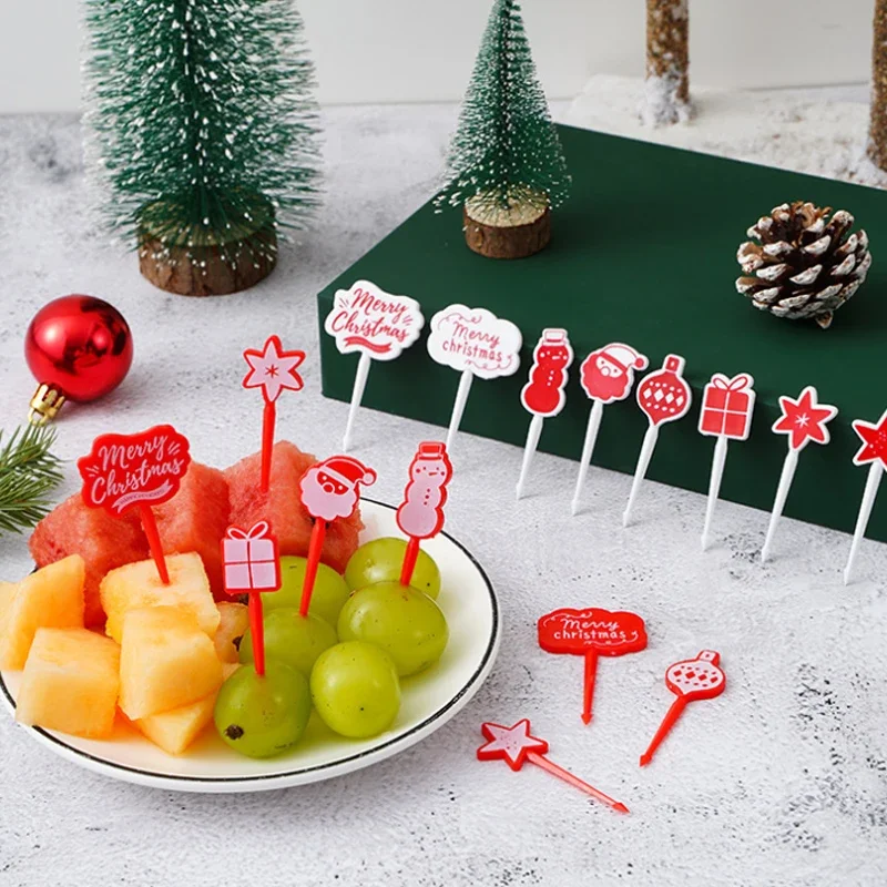 Christmas Fruit Fork Food Pick Sliced Fruit Fork Animal Plastic Toothpick Stick Bento Accessories Children\'s Food Selection