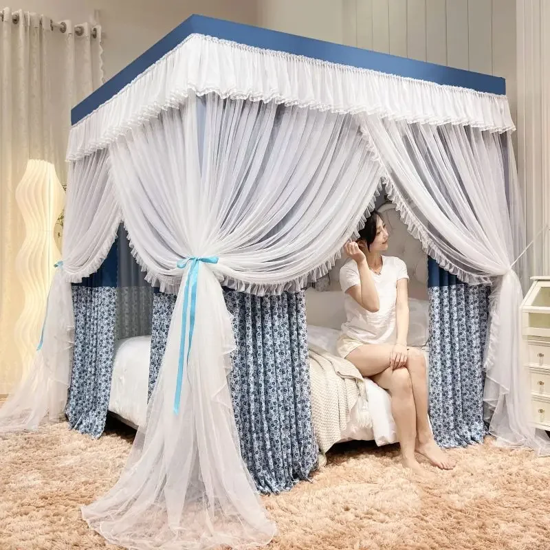 

Mosquito net bed curtain integrated bedroom household blackout cloth curtain bed curtain princess wind three doors dustproof