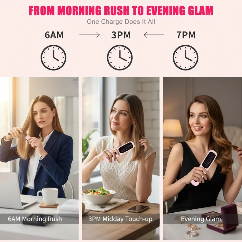 

【PASSIONE 】Wireless Hair Straightener Brush - Portable Mini LCD Display 199 Million Negative Ions Straightening Comb