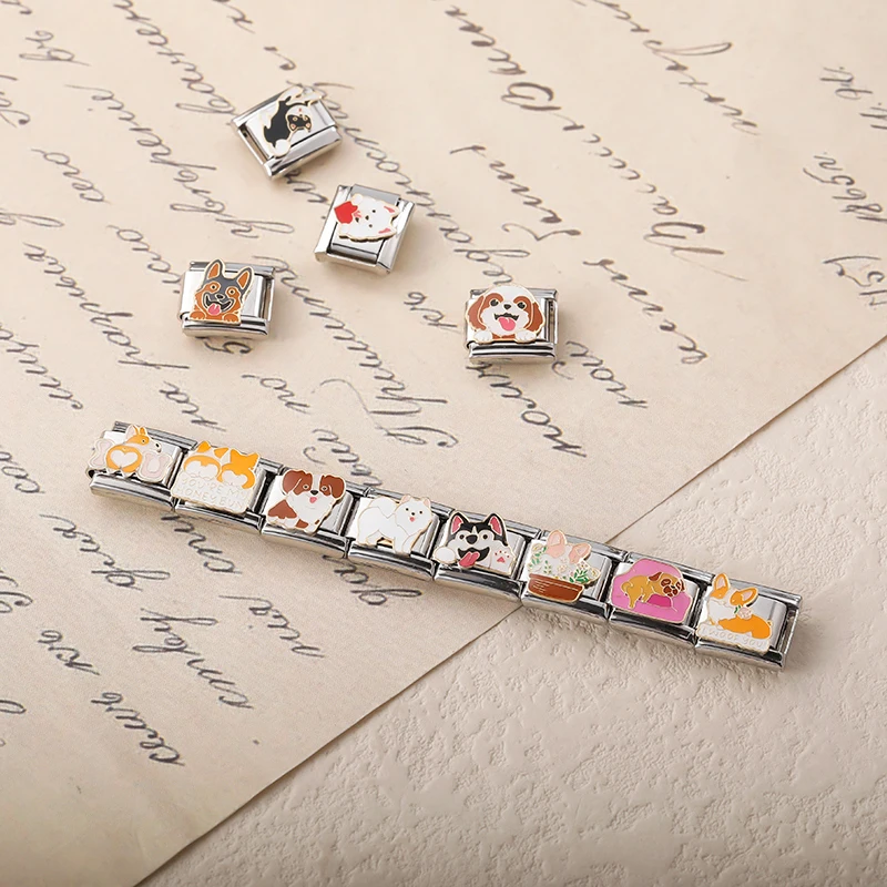 Hapiship 2025 Women Drop Shipping Cute Animal Dog Italian Charms Links Fit 9mm Stainless Steel Bracelet Wholesale Jewelry DJ1420