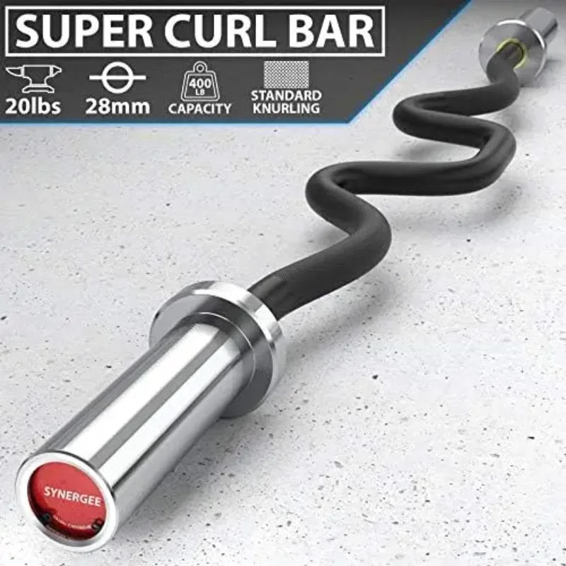 Commercial Super EZ Curl Bar Chrome, Black Phosphate and Red with Powder Coated Brass Bushings Excellent for Bicep Curls and Tri