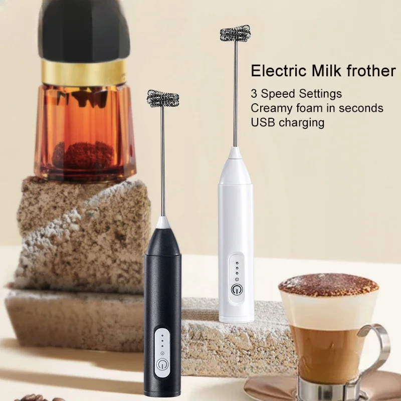 Bezprzewodowe elektryczne spieniacze do mleka USB ładowanie 3 prędkości ręczny spieniacz do mleka Mini Blender do kawy Cappuccino urządzenie do wytwarzania piany trzepaczka