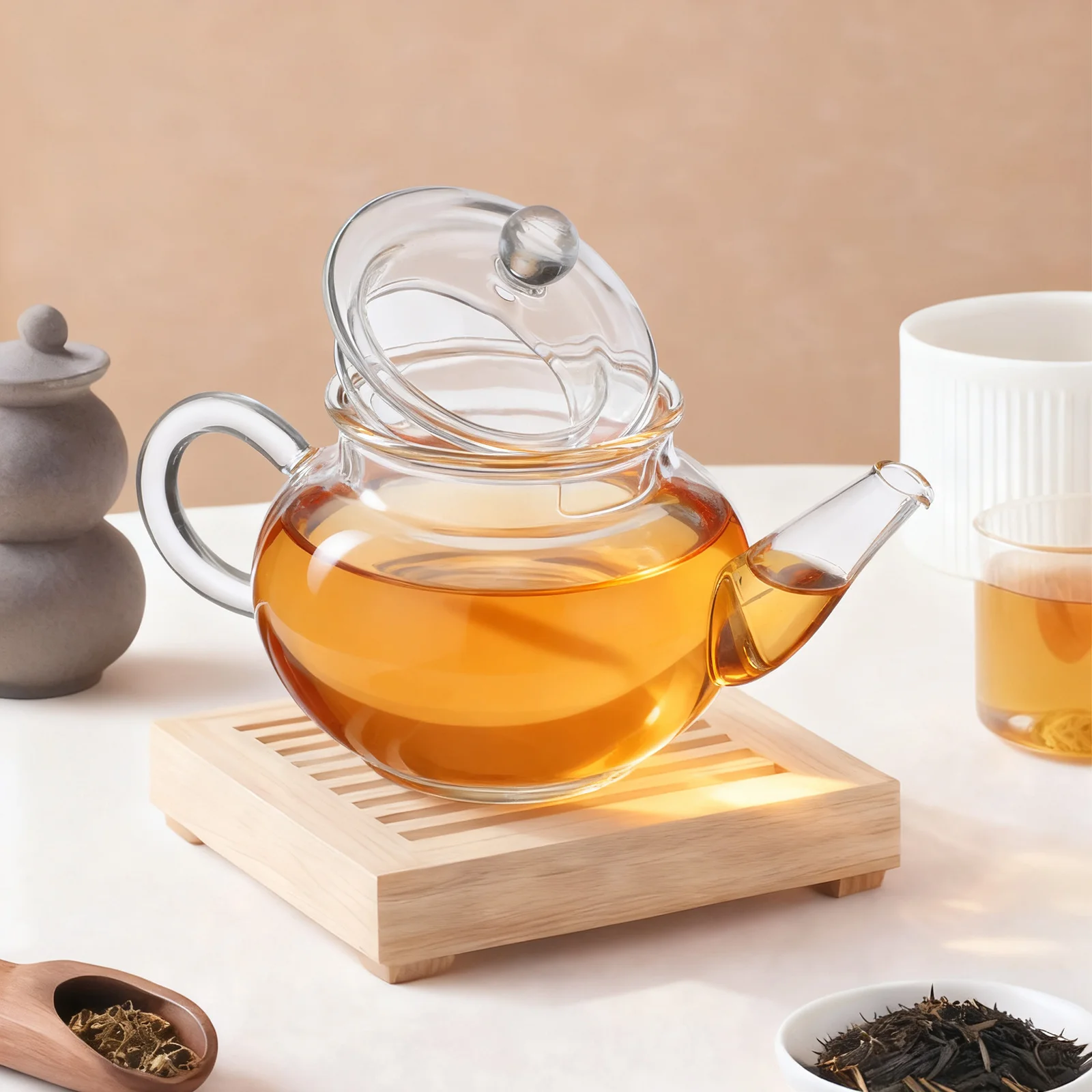 

Glass Tea Pot with Infuser Thickened Transparent Heatproof Teapot for Household Kung Fu Flower Fruit Tea Herbal Coffee Brewing