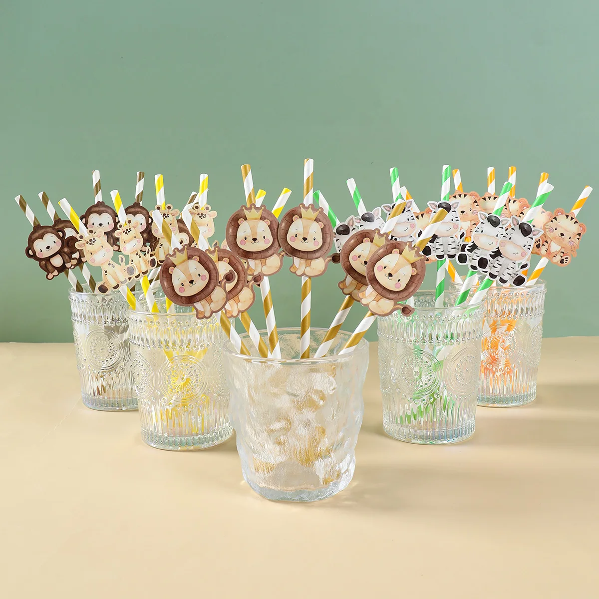 Jungle Animals Disposable Paper Straws Safari Party Decor Happy Birthday for Kids Jungle Wild One Baby Shower Party Supplies