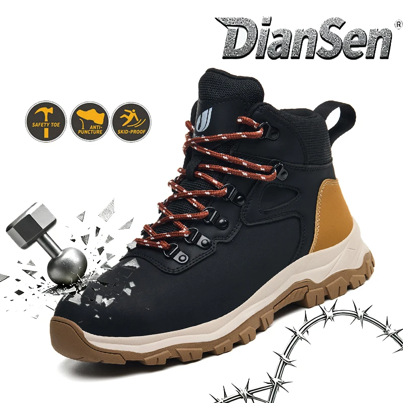 

Men's Safety Work Shoes Steel Toe Anti-Puncture Protective Biker Boots Indestructible Anti-smash Safety Shoes Waterproof Boots