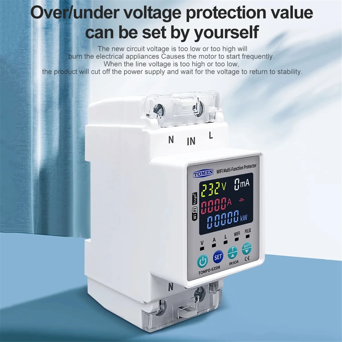 

Retails TOMZN 2P 63A 110V 220V TUYA WIFI Switch Kwh Metering Circuit Breaker Timer with Voltage Current and Leakage Protection