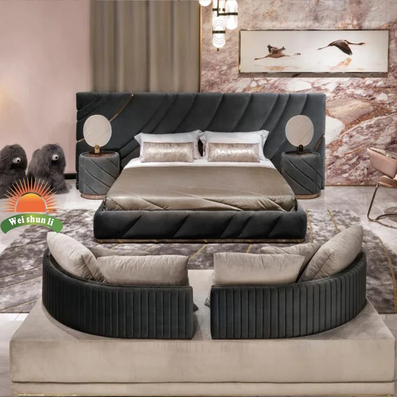 Furniture Manufacturer Hotel Furniture 5 Star Bedroom Sets Velvet Bed Frame Modern Beds Italian King Size Double Beds