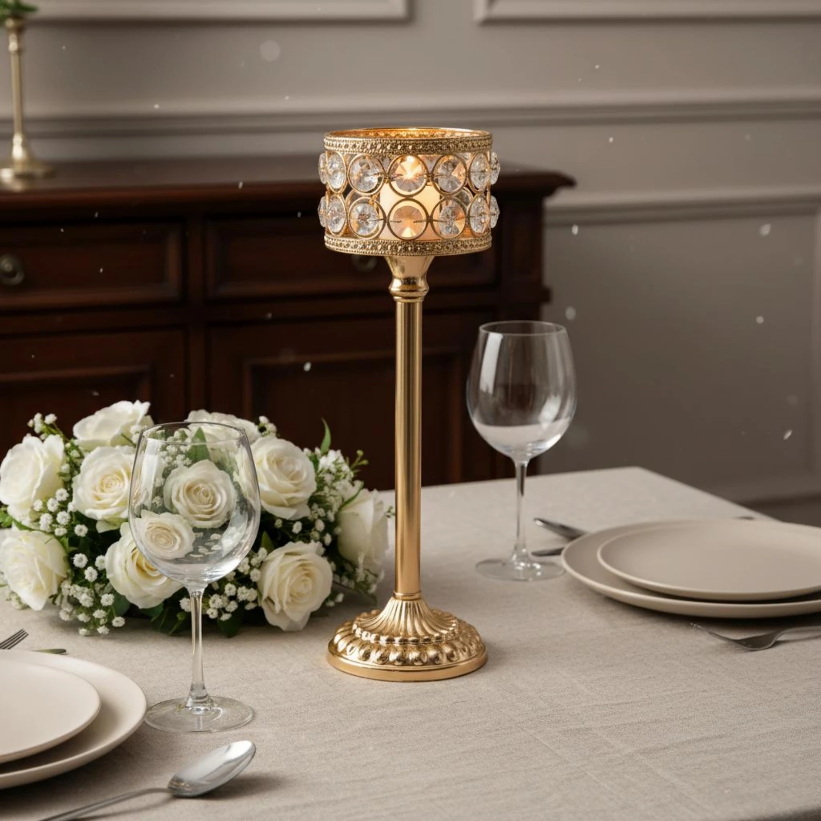 3 Pieces Gold Crystal Candle Holder Luxury Design Crystal Candle Holder Table Centerpiece Glamorous Design Home Decor for Party view 3