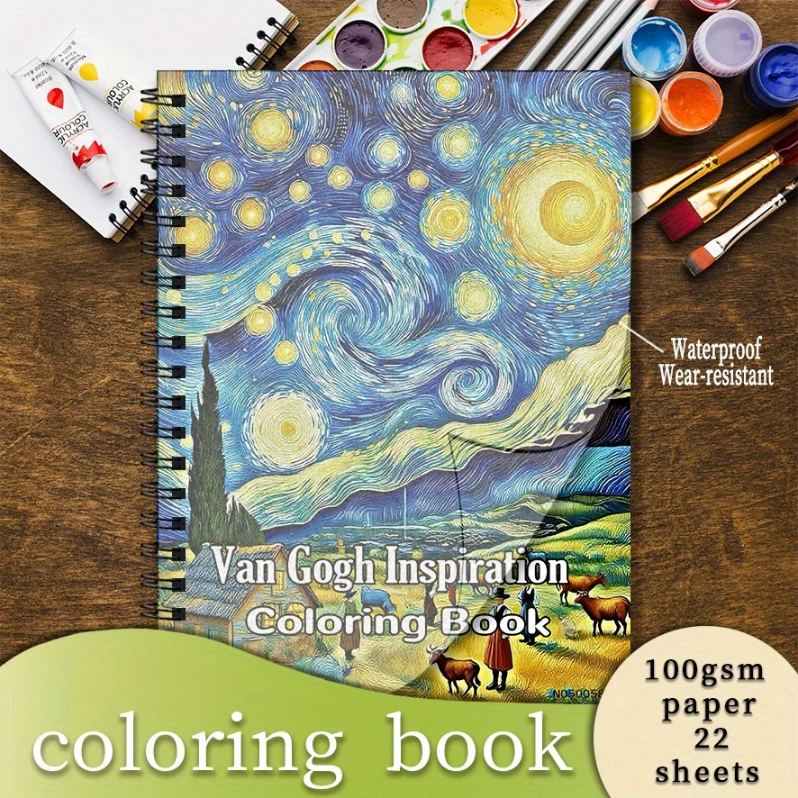 Adult Van Gogh Inspiration Coloring Book - 8.3×11.2 Inches, 22 Sheets. Artistic Masterpiece Designs.