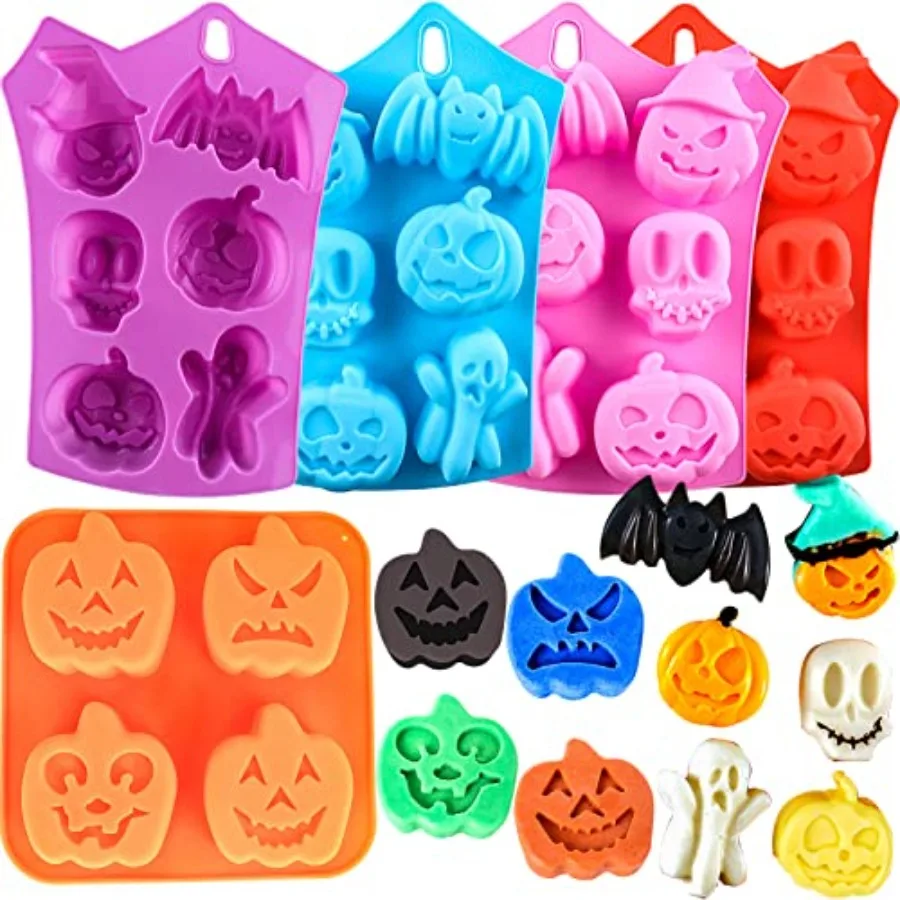 

Pumpkin Silicone Mold Halloween Cake Mold 5 Piece Chocolate Molds With Ghost Bat and Witch Hat Ce Molds for Candy Gummy Jello I