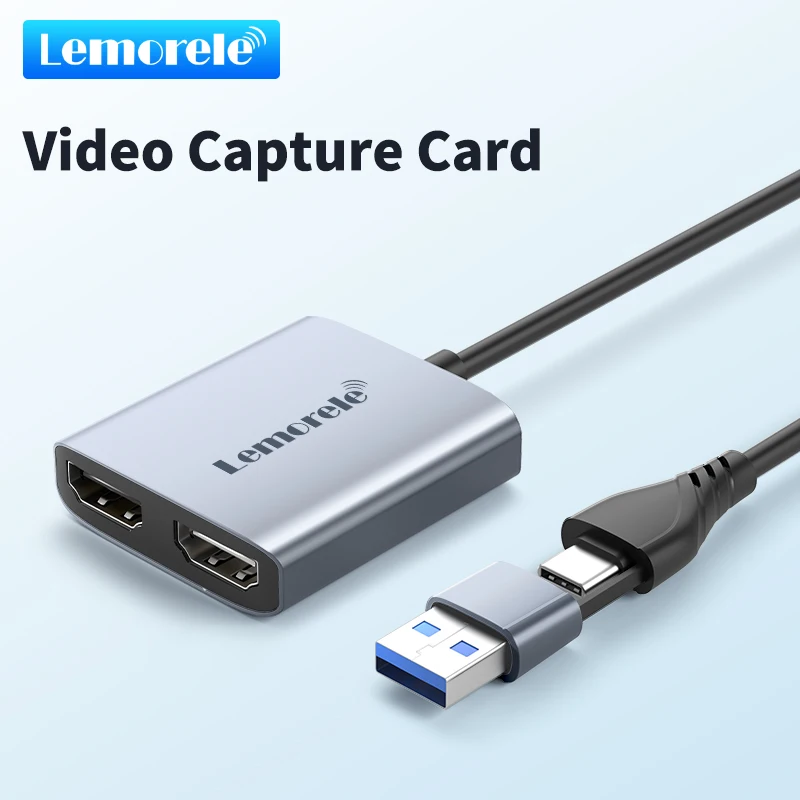 Lemorele Video Capture Card 1080P HDMI to USB-A/Type-C Game Recording Grabber Live Streaming Video Adapter for Switch Xbox PS4/5
