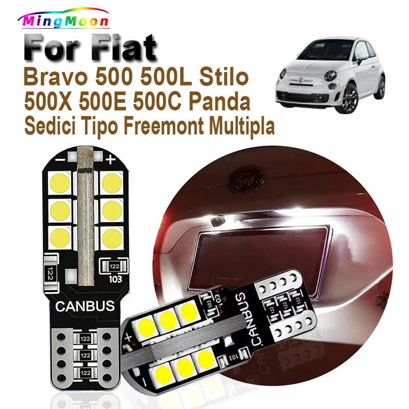 2Pcs T10 LED Bulbs For Fiat Bravo 1 2 500 500L 500X 500E 500C Panda 2 3 Tipo Stilo Freemont Multipla Sedici License Plate Lights