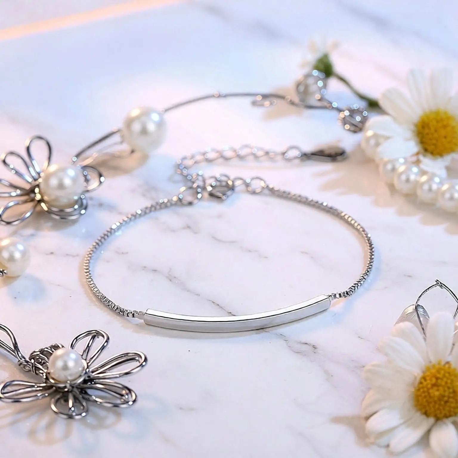 Simple 925 Sterling Silver Smooth Geometric Box Chain Adjustable Bracelets For Women Girls Wedding Party Fashion Jewelry Gifts