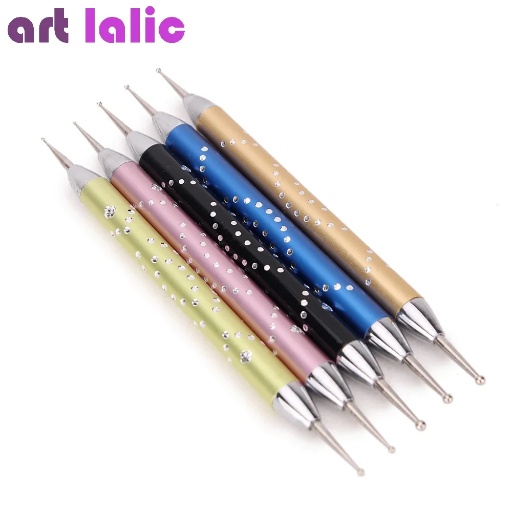 5Pcs Nail Art Dotting Pen Set - Double-head Marbleizing Metal Manicure Tool for DIY Fingernail Design