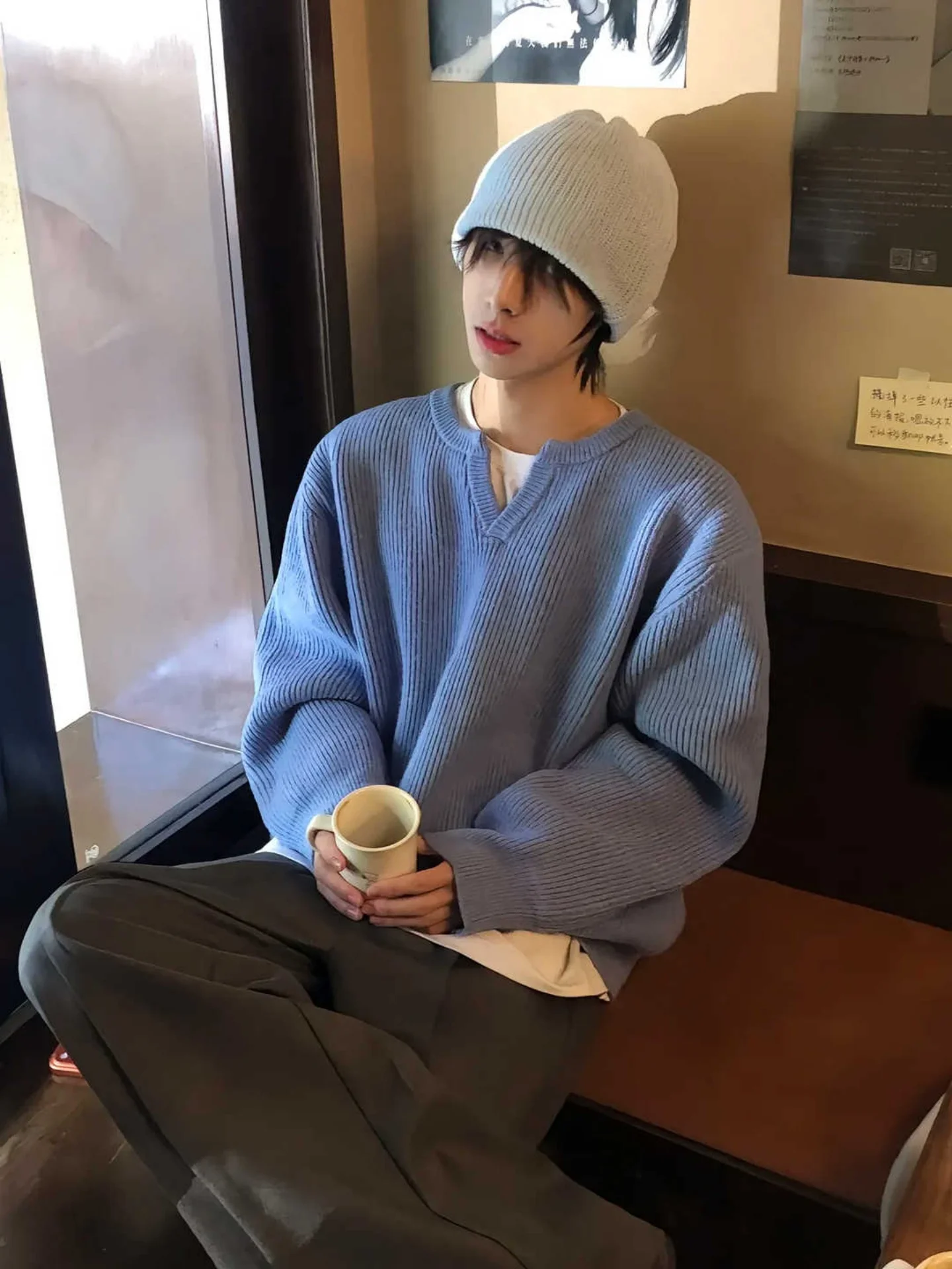 

Мужской повседневный вязаный свитер с длинным рукавом и V-образным вырезом, модный, теплый, свободного кроя, для ношения под одеждой, зима 2025, из полиэфирного волокна, Ci Walk O...