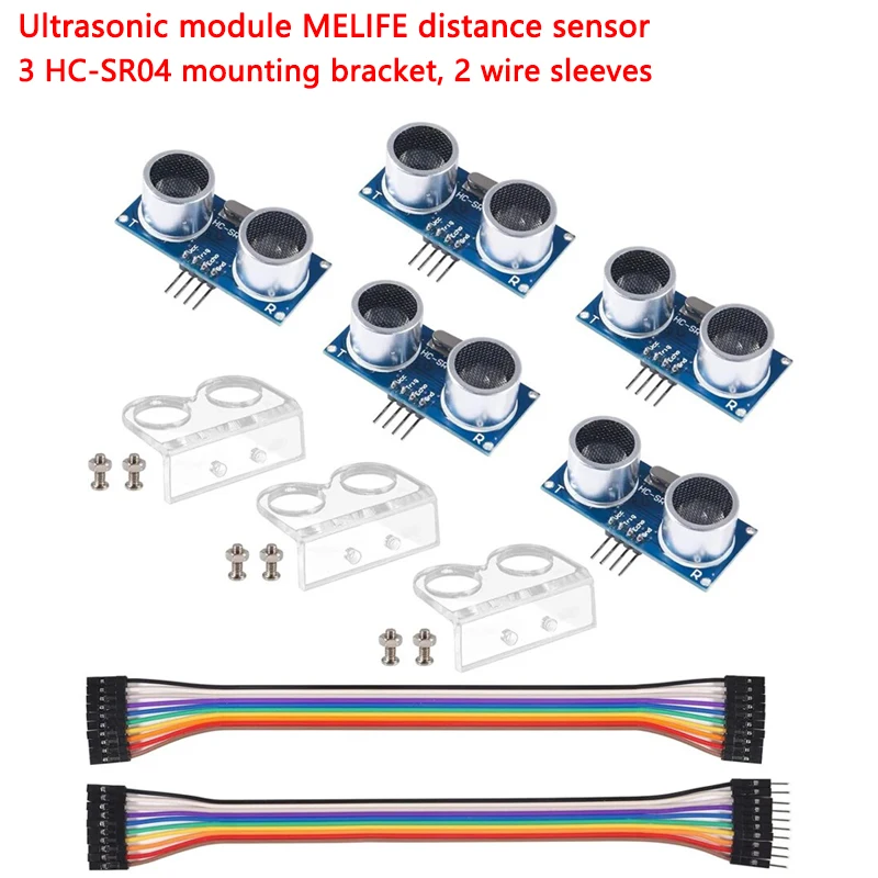 5 ultrasonic modules, MELIFE distance sensor, 3 HC-SR04 mounting bracket, 2 wire sleeves for Mega R3 MEGA Mega2560 robot