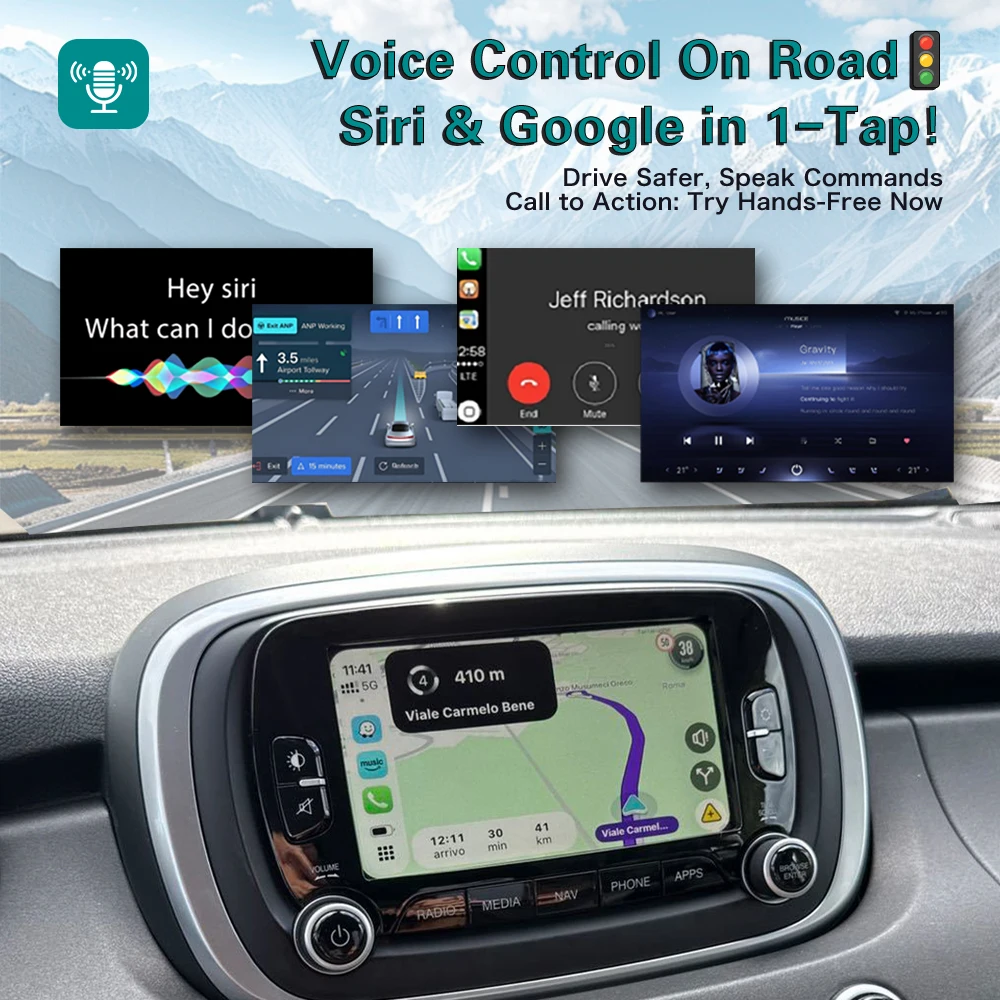 MMI Wireless Carplay Smart Box for Fiat 500X 2014-2017 GPS Android Auto Mirror Link Plug & Play Voice Control Parking Functions