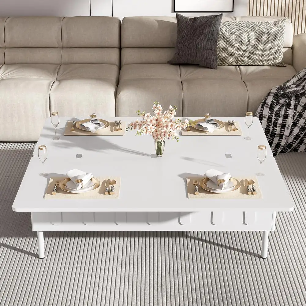 Mesa de centro con tapa elevable en U, 2 cajones, mesa central moderna que ahorra espacio, tapa plegable, almacenamiento oculto ajustable para sala de estar