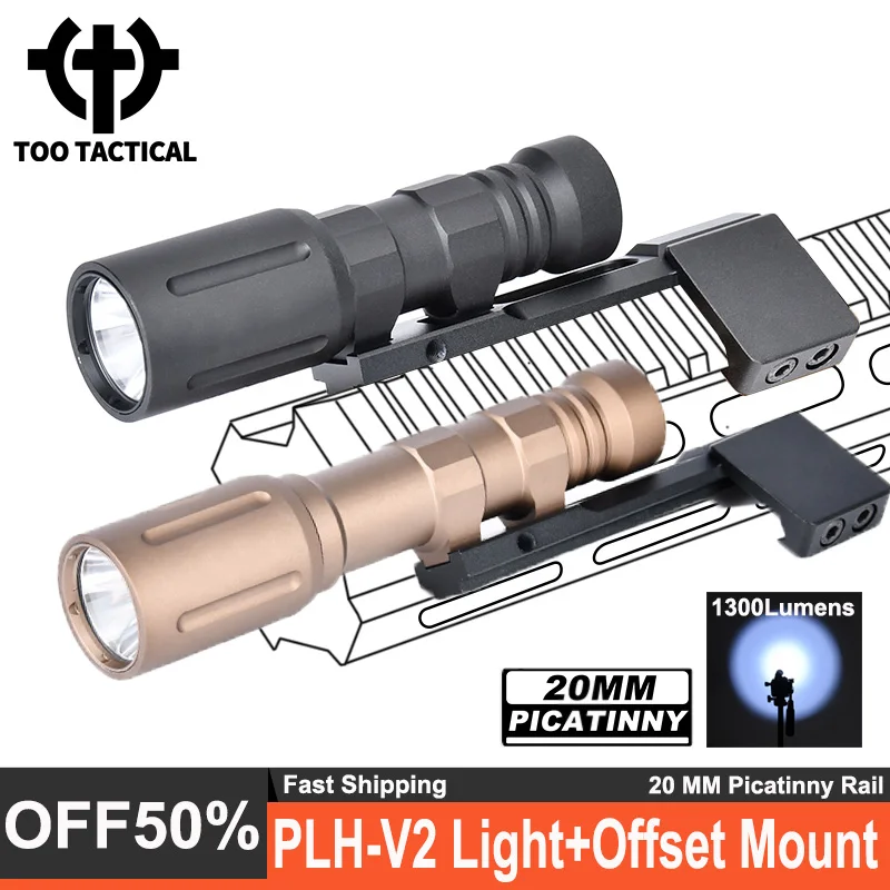 Tactical Metal PLHv2 Flashlight Set 1300Lumens Plhv2 Lamp Offset Mount PLH-V2 Scout Light Base Wadsn Hunting White LED Spotlight