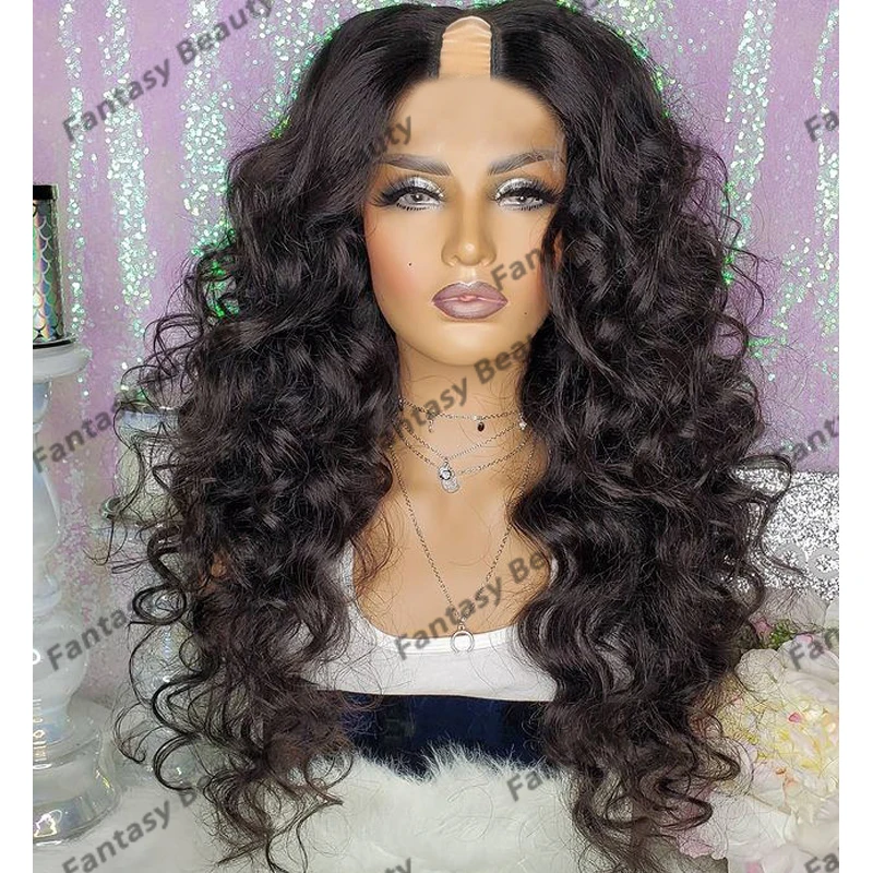 Natural Black Color Loose Wave/Curly/Body Wave Human Hair 1x4 Opening U Part Wigs for Black Women Adjustable U Part Wigs 6Clips