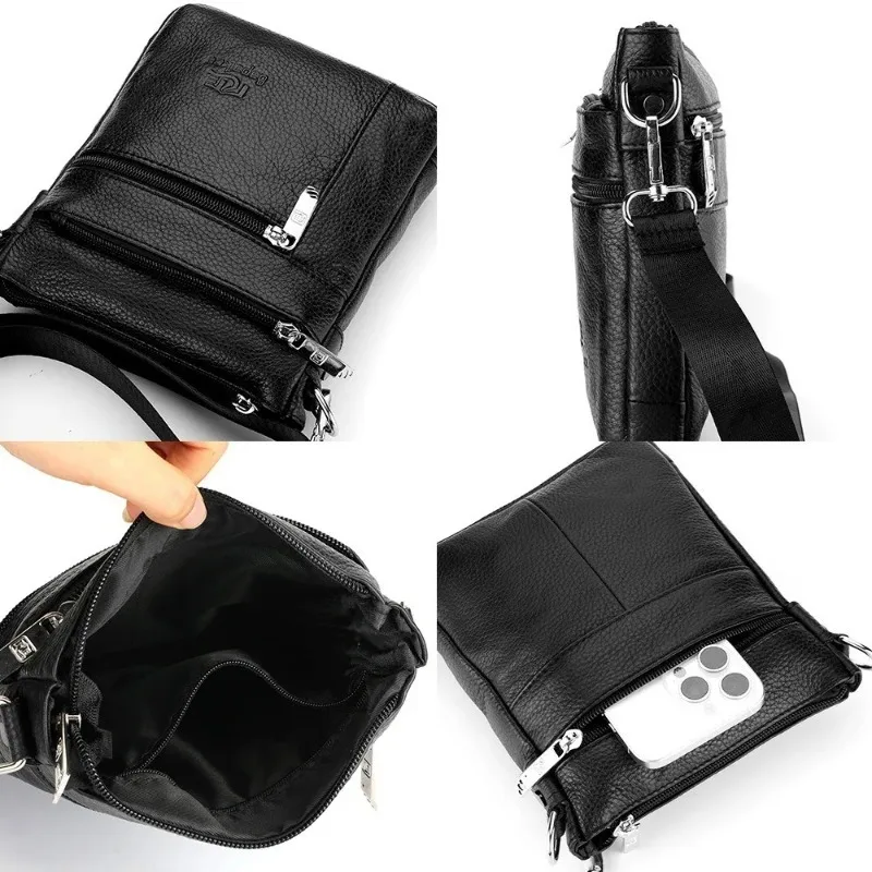 Vertical Leather Crossbody Bag for Men Stylish Shoulder Bag Top Grain Leather Business Messenger Bag