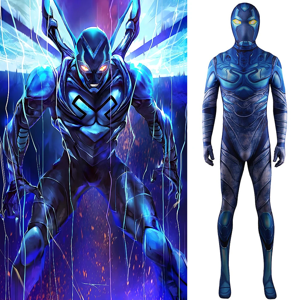 

DC Extended Universe Cosplay Blue Beetle Costume Jaime Reyes Superhero 3D Printed Spandex Bodysuit Halloween Costume for Adult