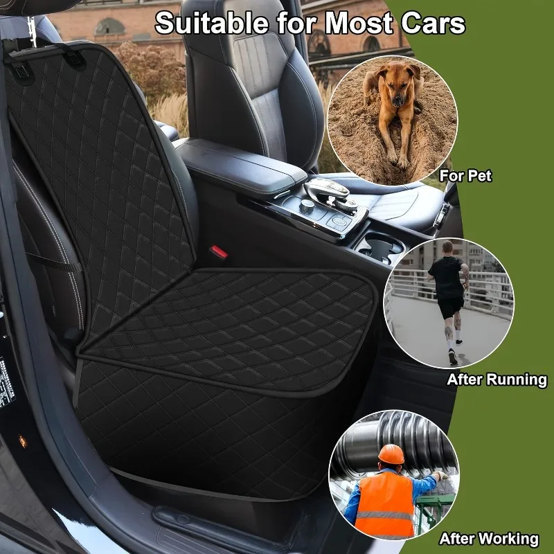 Universal Front Car Seat Protector Quilted Waterproof Oxford Adjustable Straps Side Coverage Anti-mud Sweat Scratch Pet Owners Gym Goers Workers