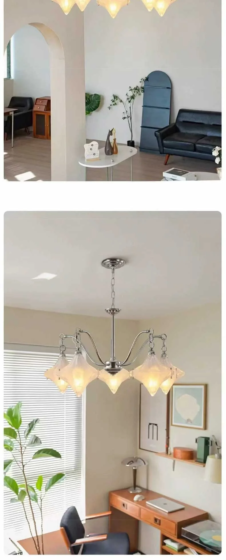 Glass Star E14 Chandelier French Chrome Iron