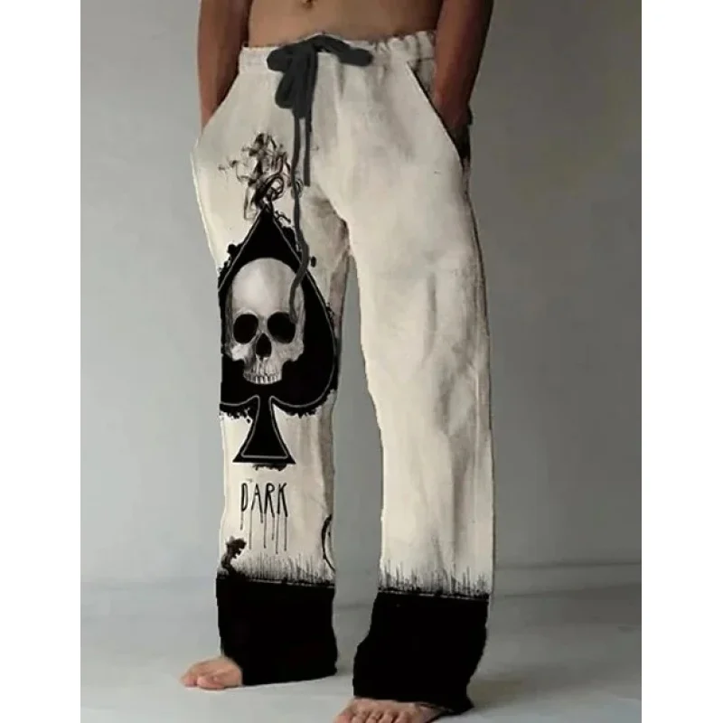 

Men's summer beach pants elastic waist straight tube retro skull 3D printed casual pants men's plus size pants men's pants