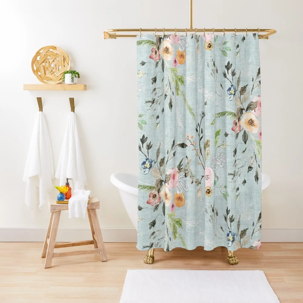 

La Boheme Sky Blue FloralShower Curtain Shower Curtain Sets For Bathroom Bathroom And Shower Curtains