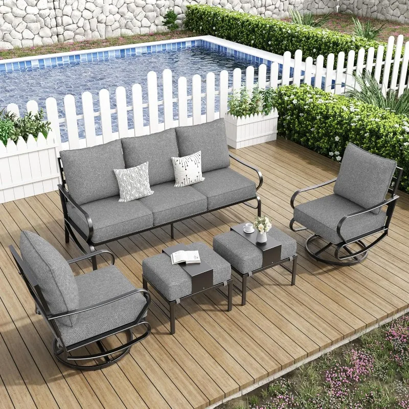 

Patio Furniture Set, 5 Pieces Metal Outdoor Furniture, High Back Modern Patio Sofa Sets with 5.75" Extra Thick Cushion