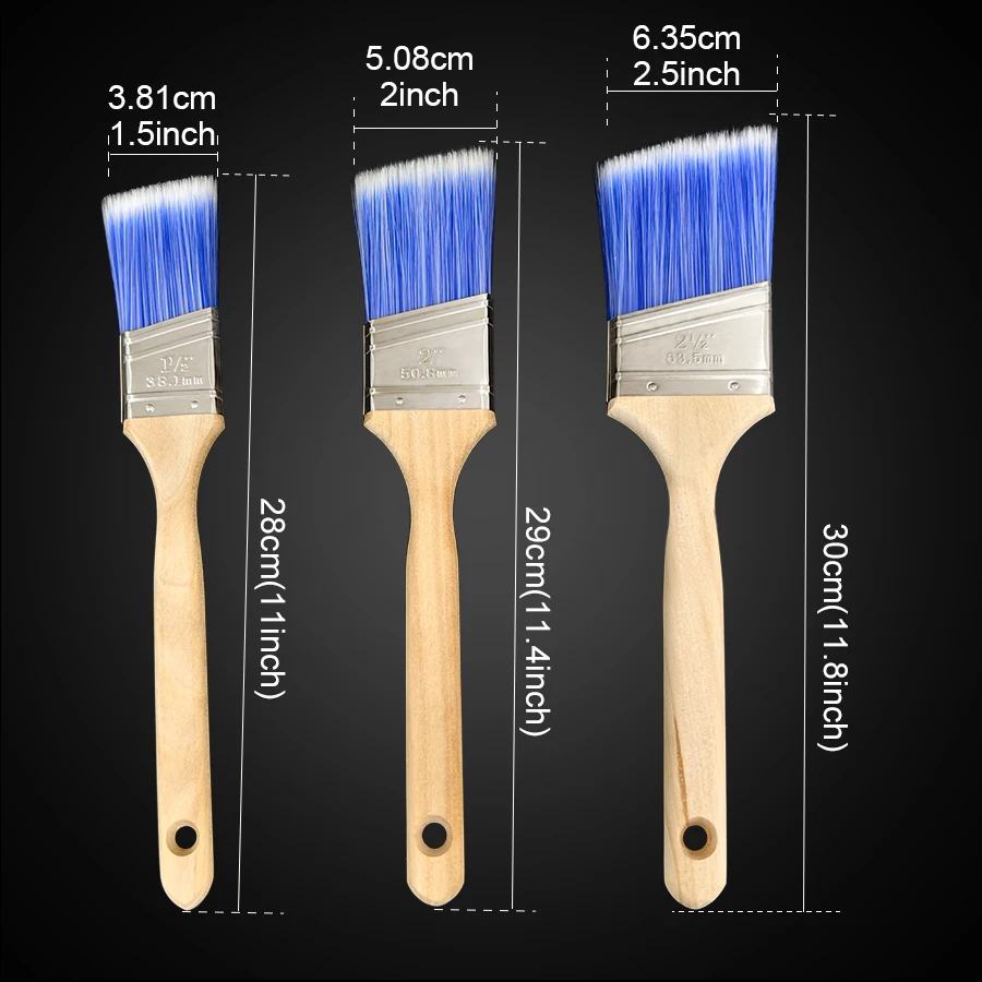 فرشاة طلاء بزاوية بمقبض خشبي طويل مقاس 3 قطع من pac2 بوصة، فرشاة تزيين الأثاث الصناعية التي تصنعها بنفسك.