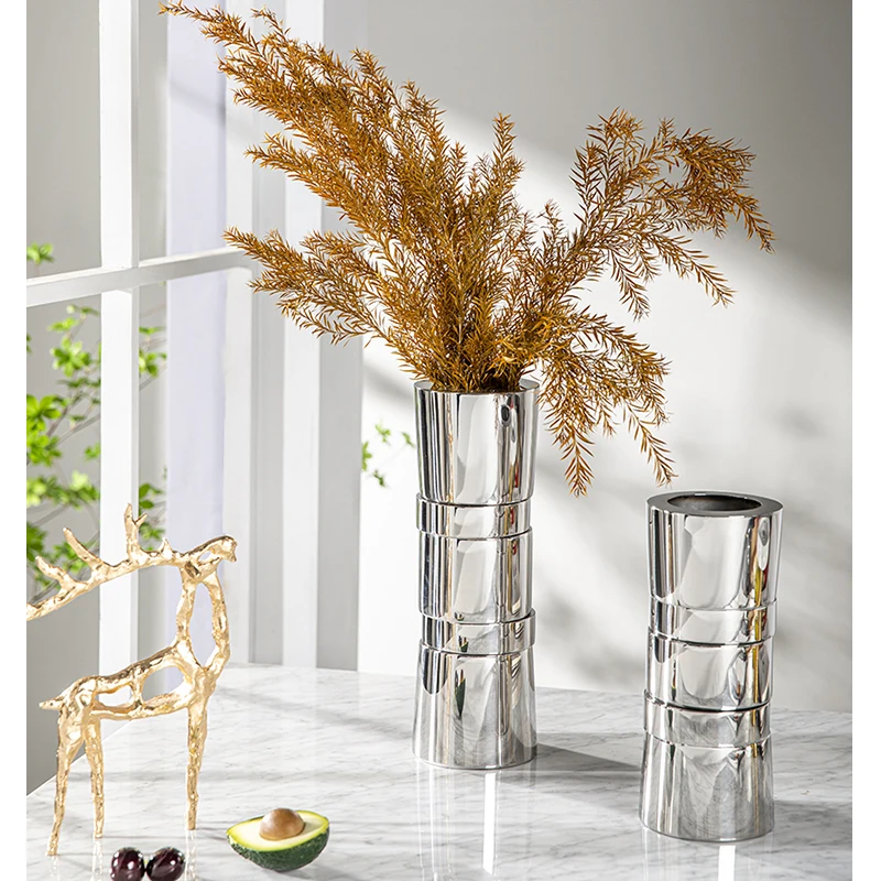 Designer Stainless Steel Vase Flower Vase Scandinavian Creative Home Living Room Dining Table Modern Soft Furnishing Ornaments